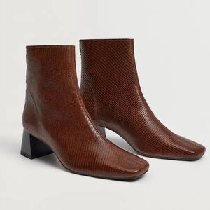 Mango Textured Brown Heeled Boots